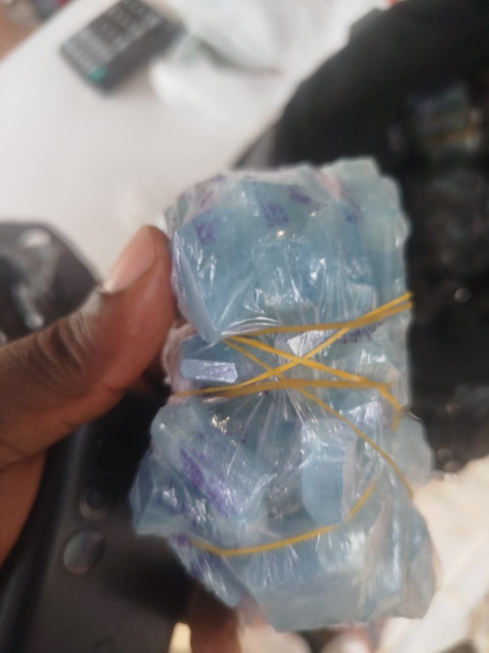 Blue aquamarine pieces, packed