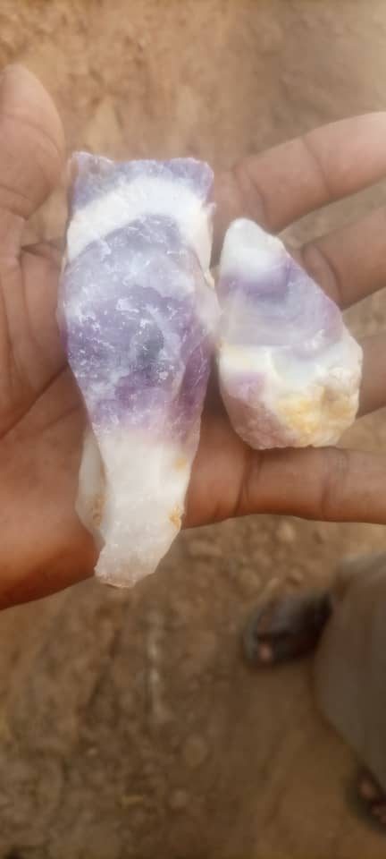 Banded amethyst specimens