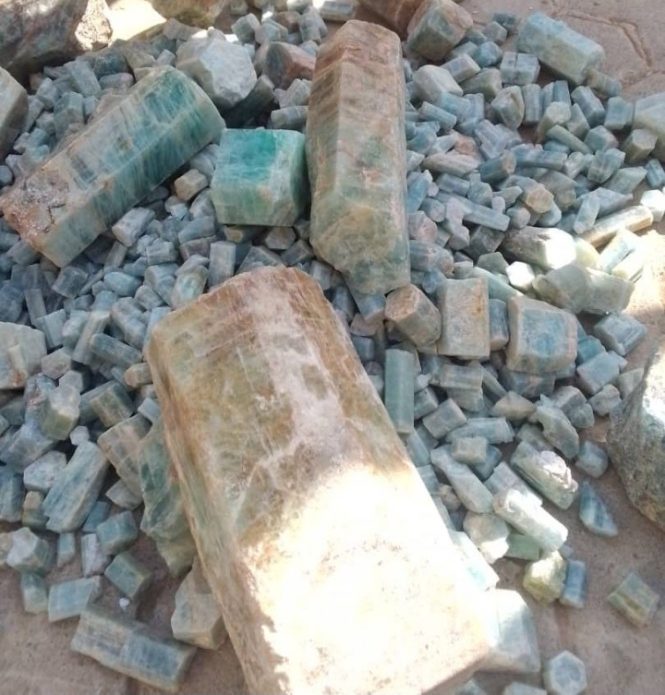 Large aquamarine (beryl) crystals